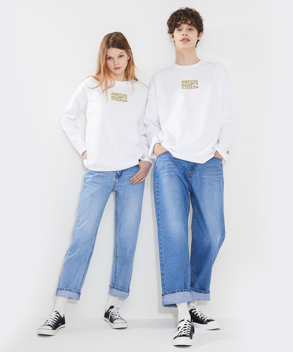 에이오엑스(AOX) WAVE Logo Long sleeve T-shirts(semi-over fit) White