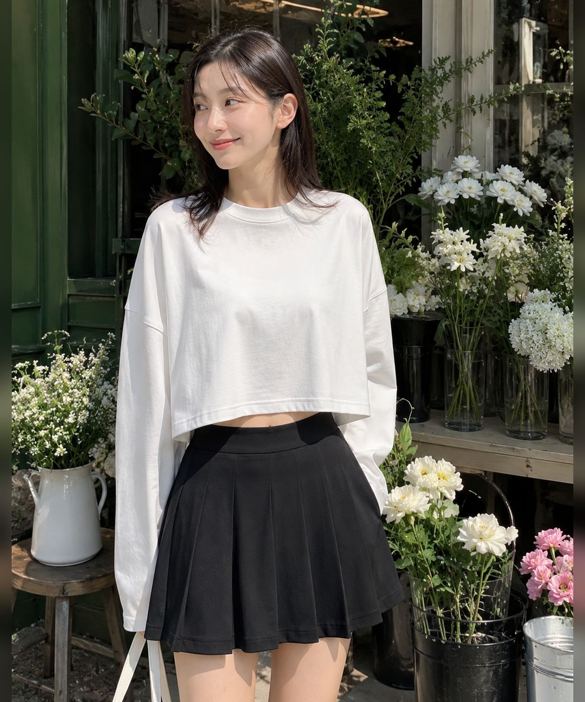 콜릿(KOLEAT) WOMEN 크롭 오버핏 순면 무지 긴팔티 롱슬리브 [화이트]