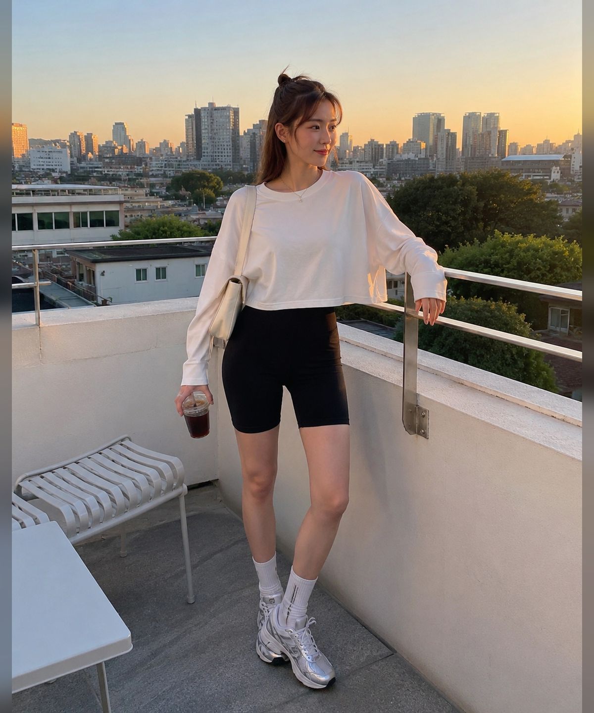 콜릿(KOLEAT) WOMEN 크롭 오버핏 순면 무지 긴팔티 롱슬리브 [화이트]