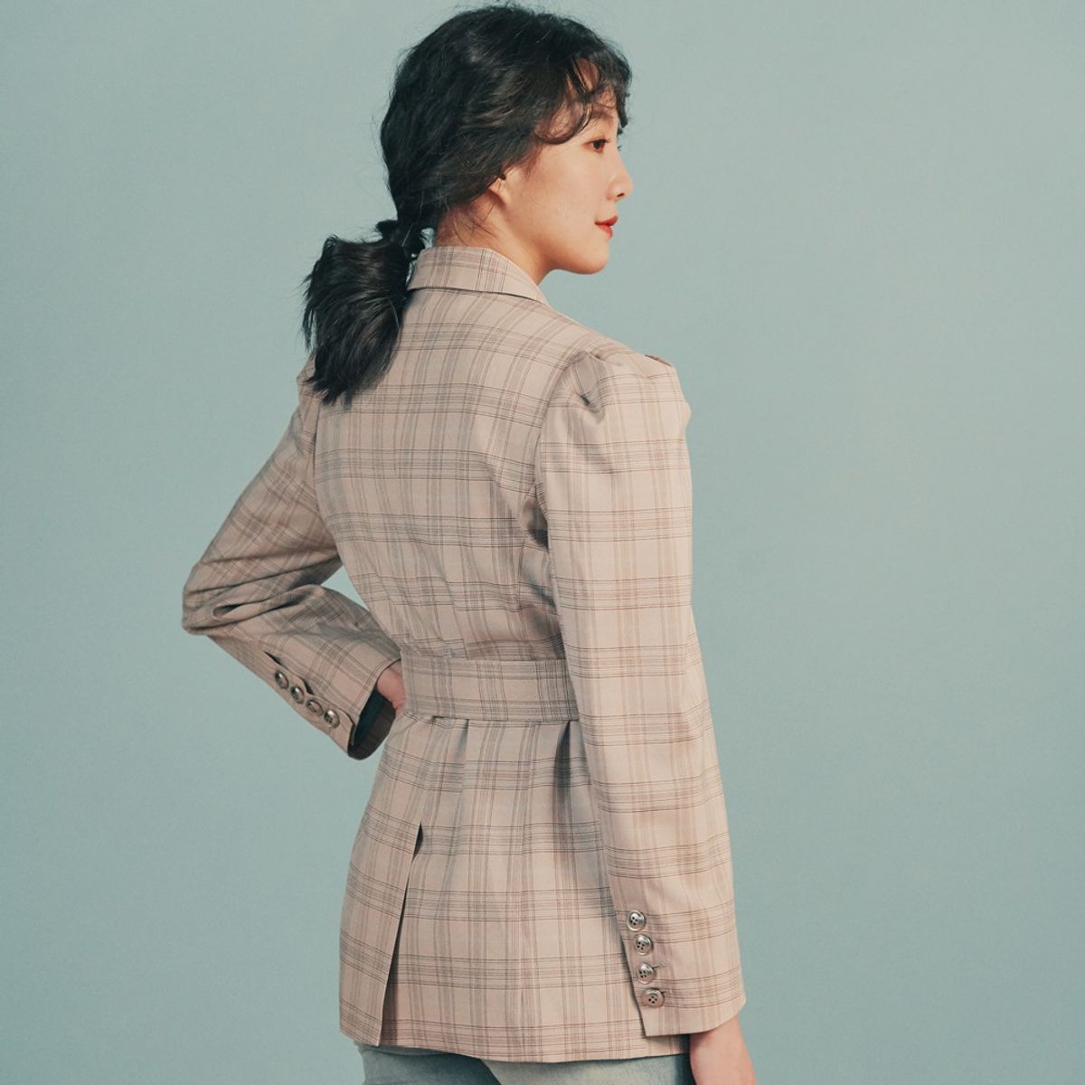 프린제이(PREENJ) 체크 테일러드 더블자켓