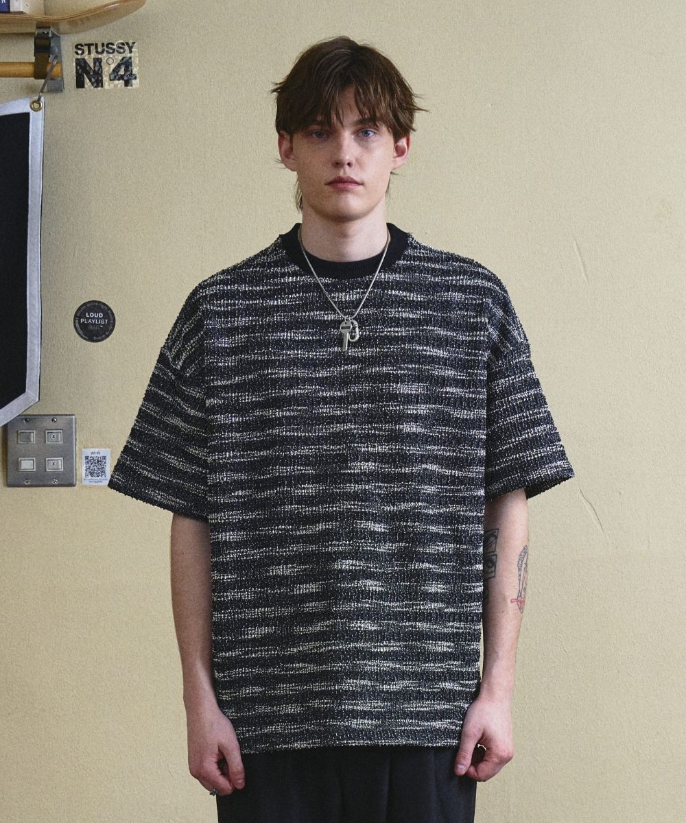 MUSINSA | MAISON MINED MIXED BOUCLE KNIT HALF SLEEVE BLACK