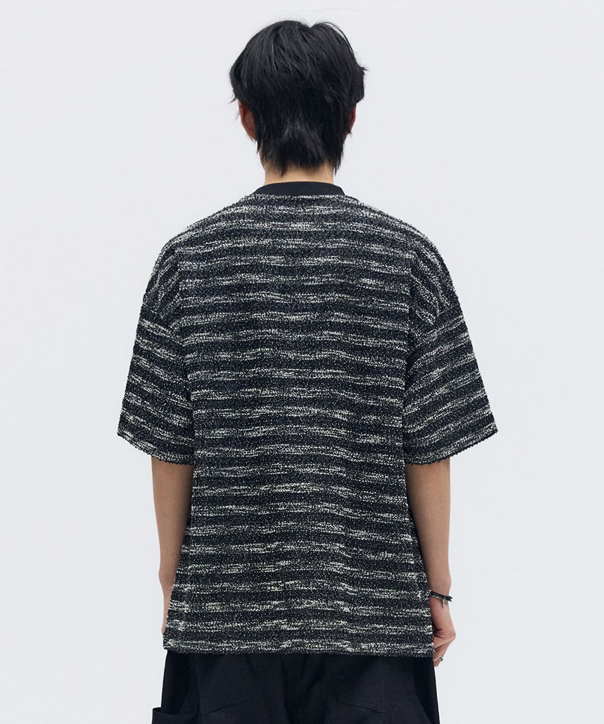 메종미네드(MAISON MINED) [2STYLE] MIXED BOUCLE KNIT HALF SLEEVE BLACK