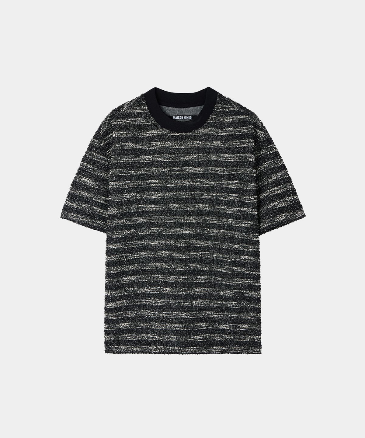 메종미네드(MAISON MINED) [2STYLE] MIXED BOUCLE KNIT HALF SLEEVE BLACK
