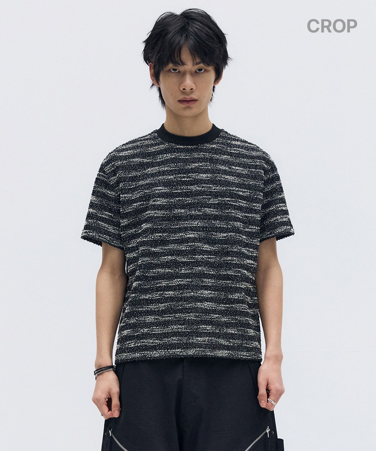 메종미네드(MAISON MINED) [2STYLE] MIXED BOUCLE KNIT HALF SLEEVE BLACK