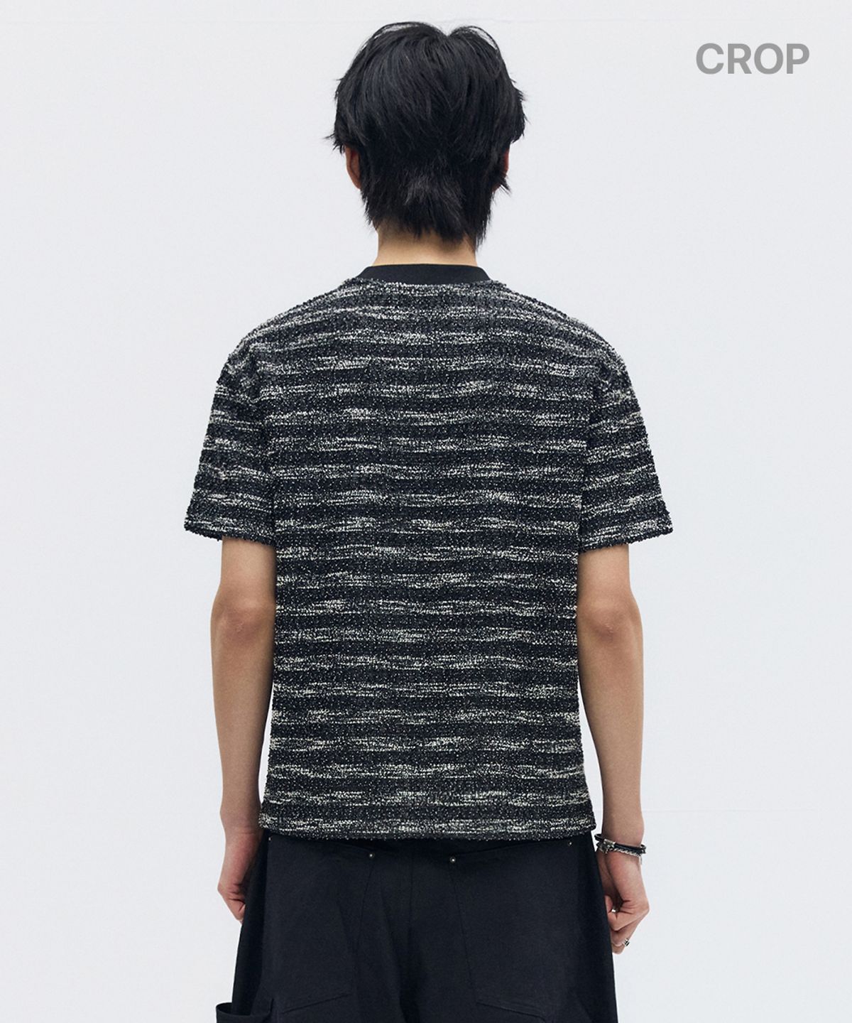 메종미네드(MAISON MINED) [2STYLE] MIXED BOUCLE KNIT HALF SLEEVE BLACK