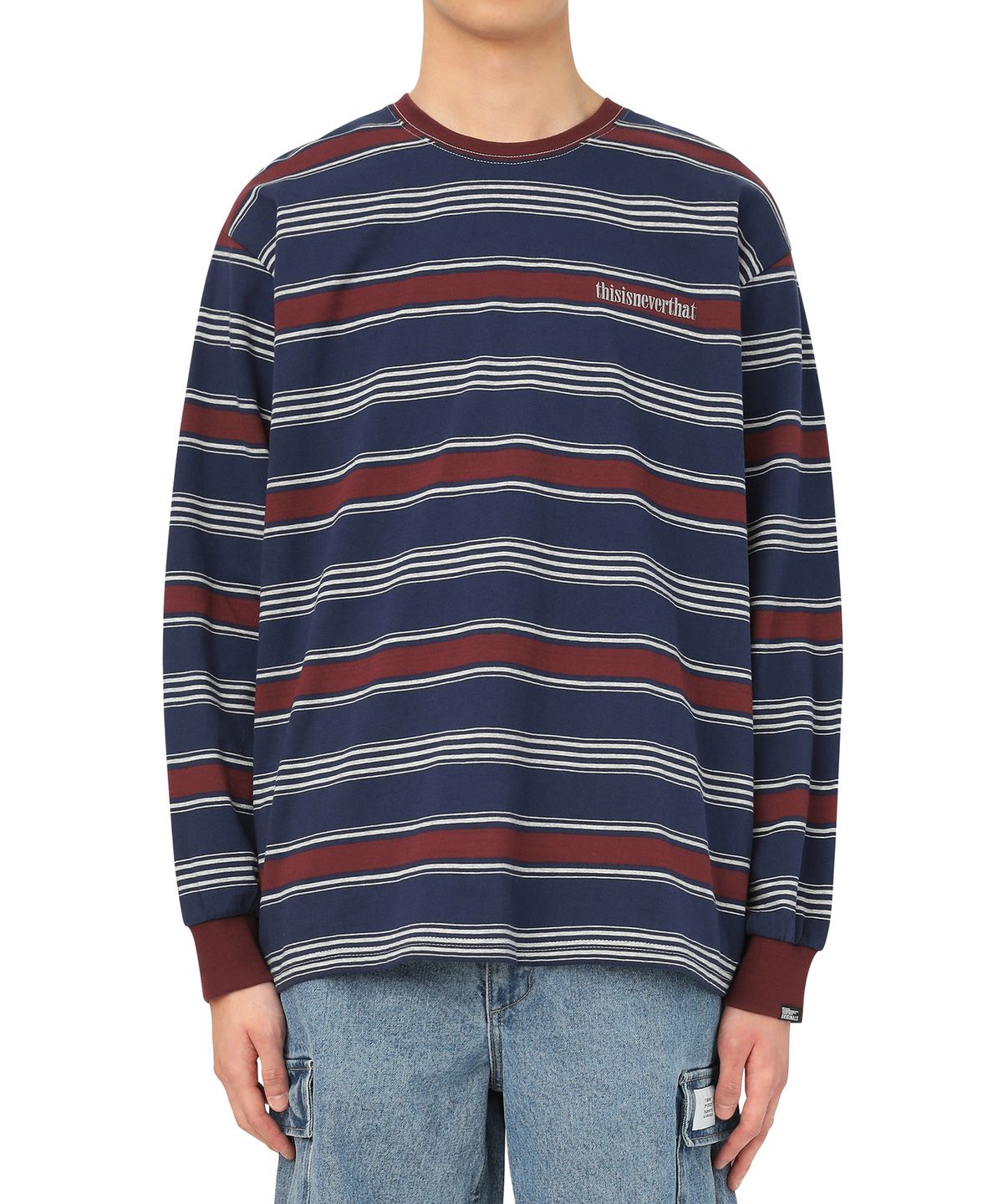 디스이즈네버댓(THISISNEVERTHAT) Onyx Striped L/SL Top Burgundy/Grey