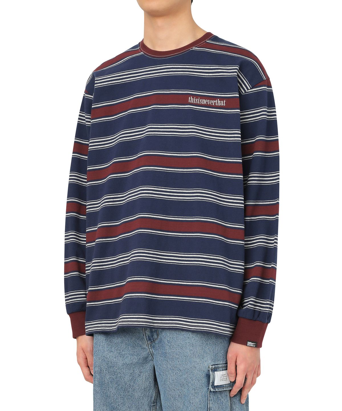 디스이즈네버댓(THISISNEVERTHAT) Onyx Striped L/SL Top Burgundy/Grey