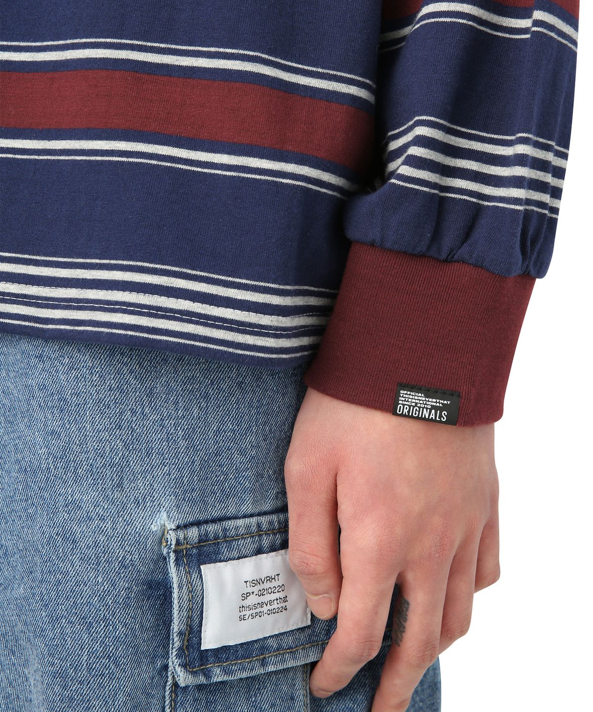 디스이즈네버댓(THISISNEVERTHAT) Onyx Striped L/SL Top Burgundy/Grey