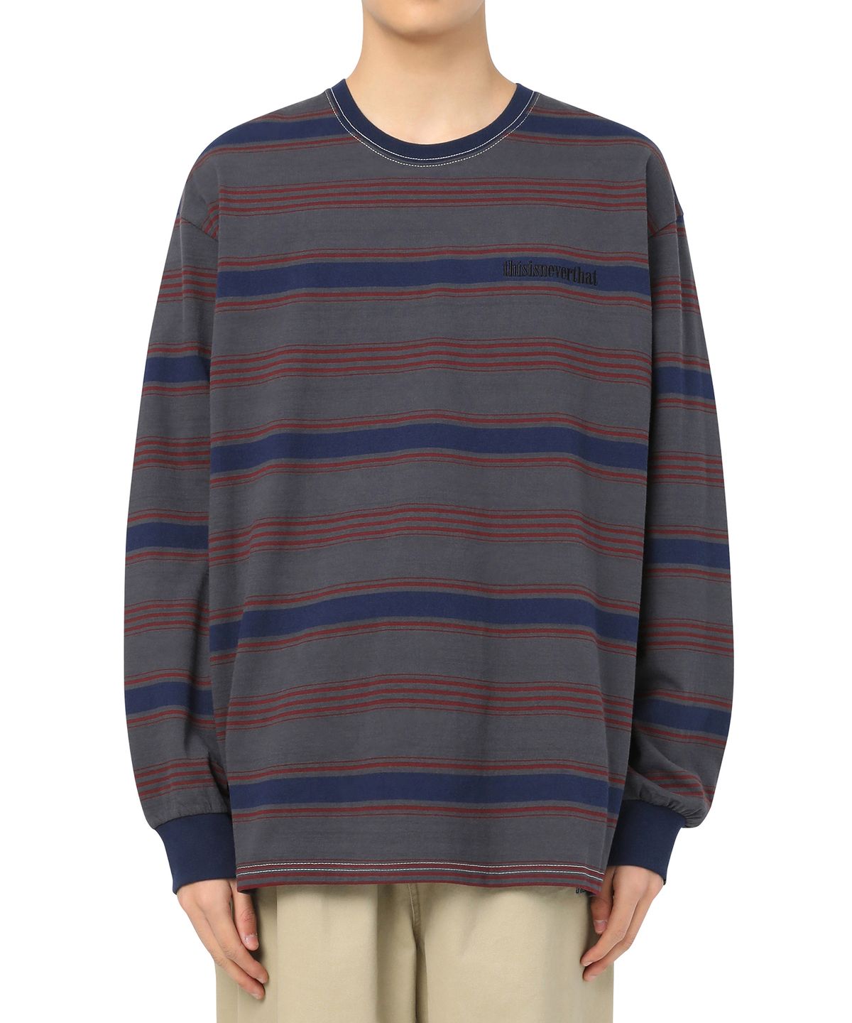 디스이즈네버댓(THISISNEVERTHAT) Onyx Striped L/SL Top Navy/Red