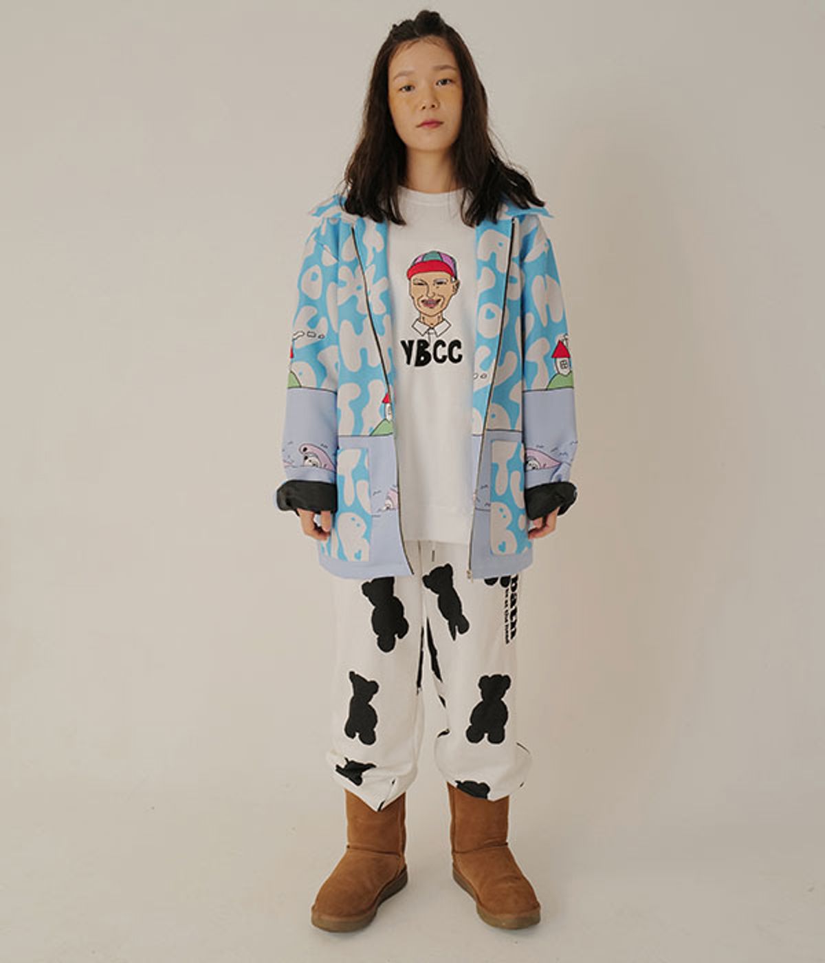 유쓰배쓰(YOUTHBATH) GRAPHIC COLLAR ZIP UP JACKET_BLUE