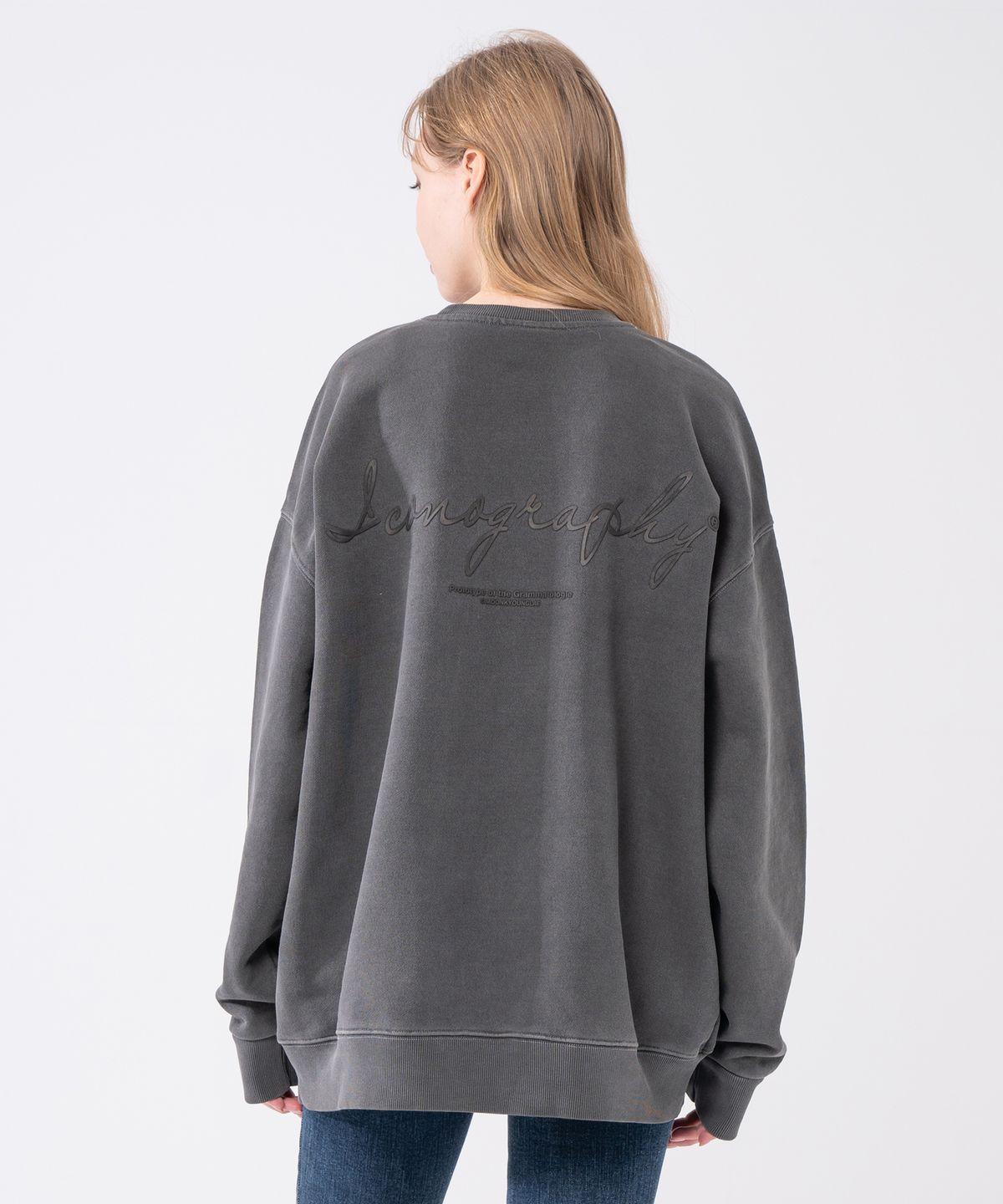 아이코노그라피(ICONOGRAPHY) PIGMENT HEAVY COTTON EMBLEM VOLUME PRINT DBK