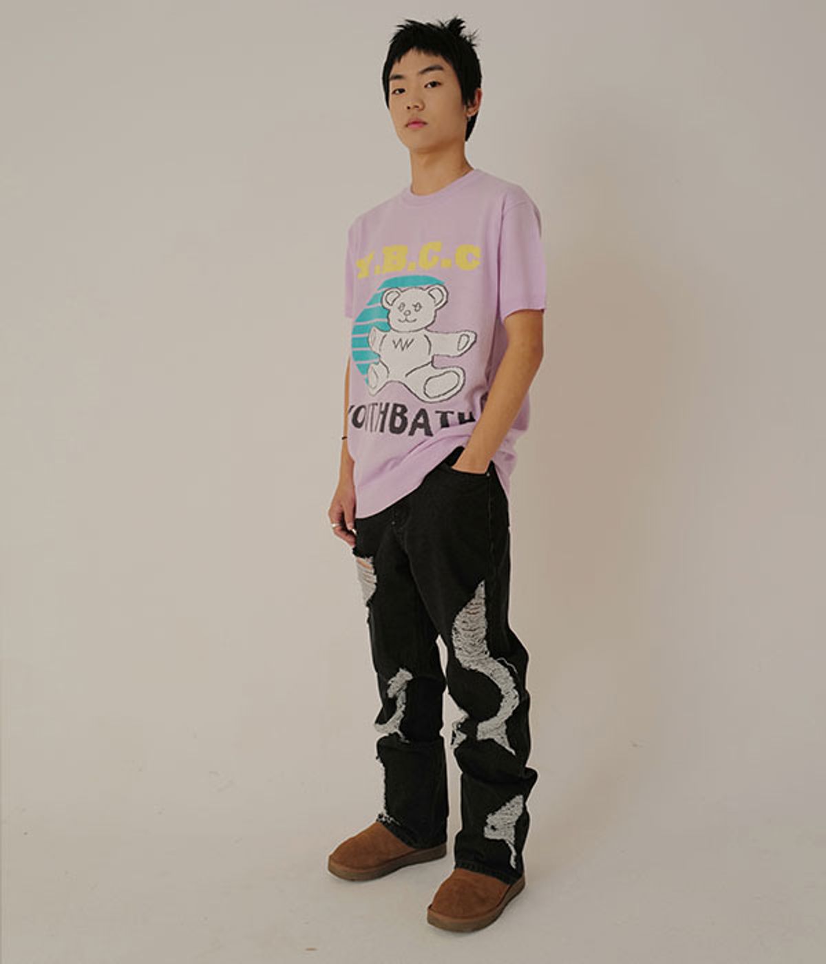 유쓰배쓰(YOUTHBATH) MILK COW CUTTING DENIM PANTS_BLACK