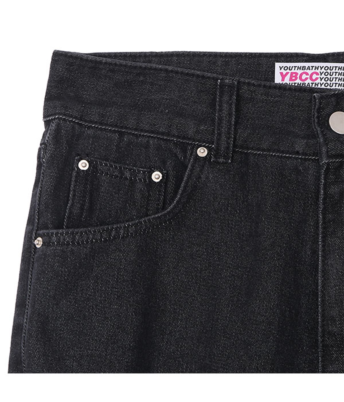 유쓰배쓰(YOUTHBATH) MILK COW CUTTING DENIM PANTS_BLACK