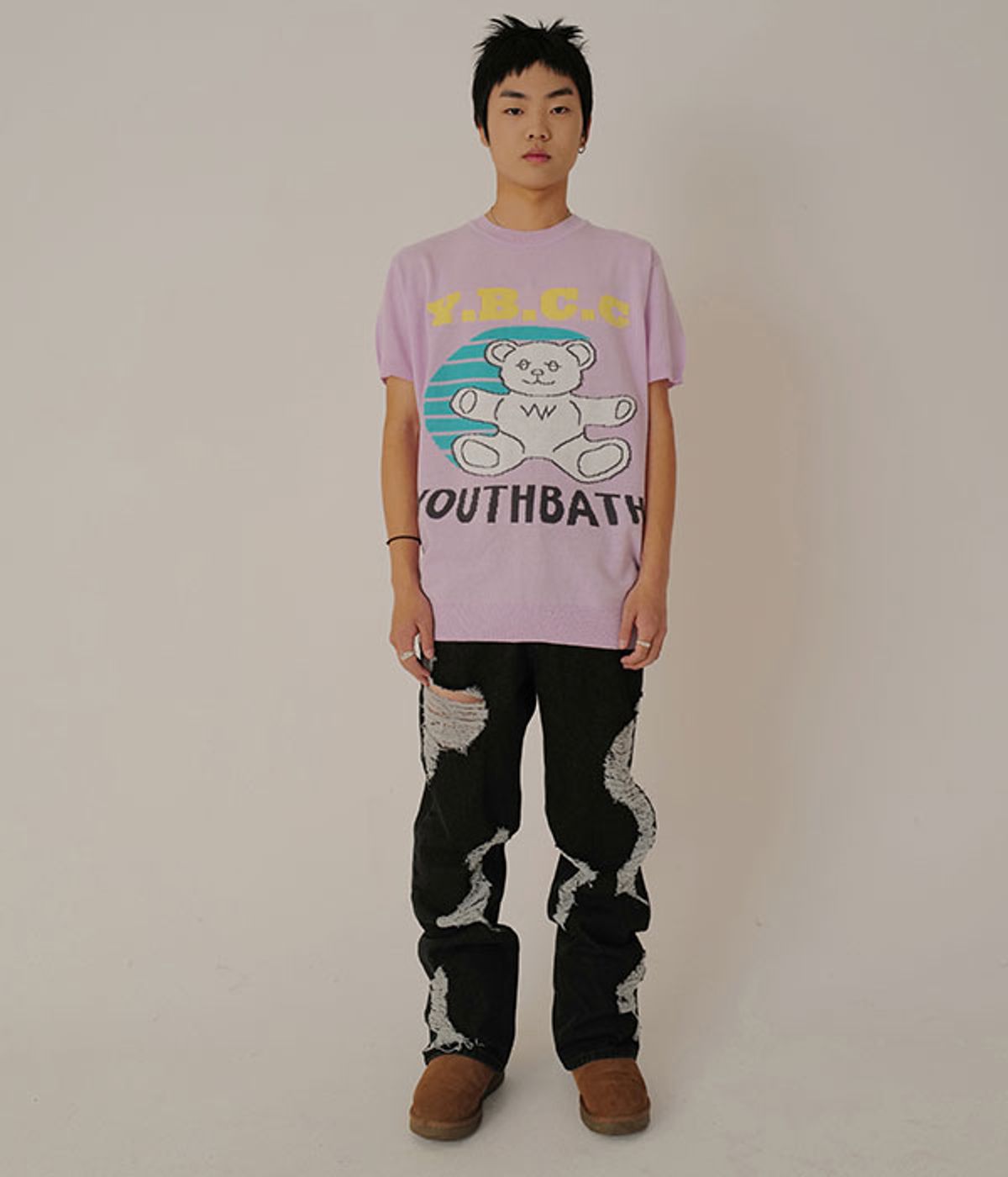 유쓰배쓰(YOUTHBATH) MILK COW CUTTING DENIM PANTS_BLACK
