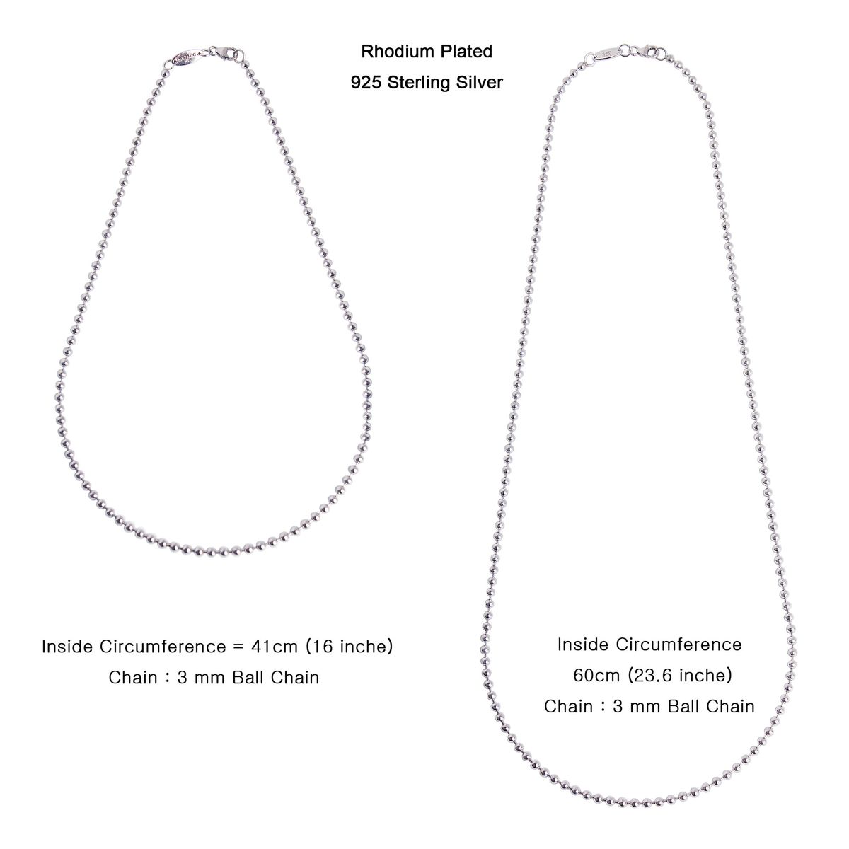 매즈믹(MEZMIC) 3mm 볼 체인 925 스털링 실버 목걸이-41cm