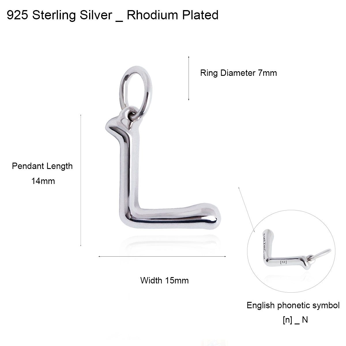 매즈믹(MEZMIC) 한글 자음 펜던트 L - 로디움 실버 플레이티드 3D