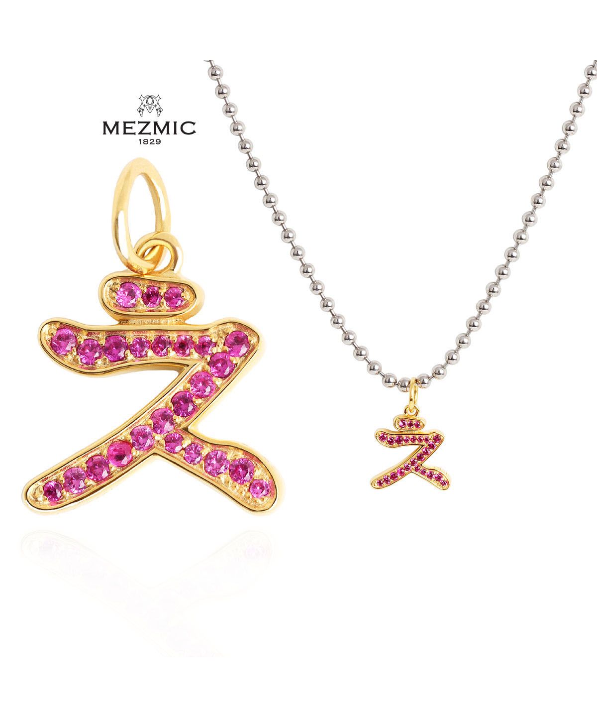 매즈믹(MEZMIC) 한글 자음 펜던트 ㅊ -18k 옐로 골드 플레이티드 핑크 CZ