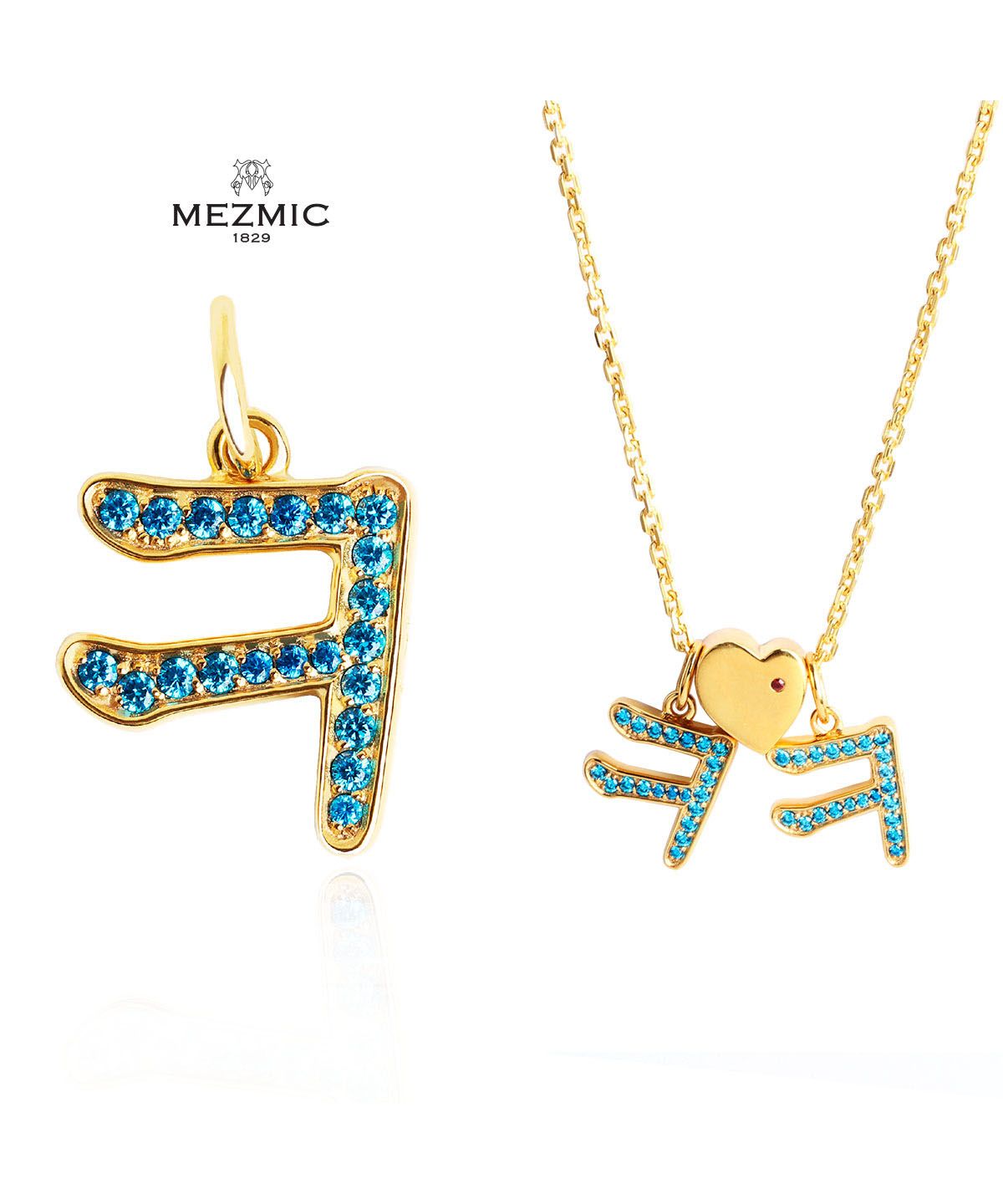 매즈믹(MEZMIC) 한글 자음 펜던트 ㅋ -18k 옐로 골드 플레이티드 블루 CZ