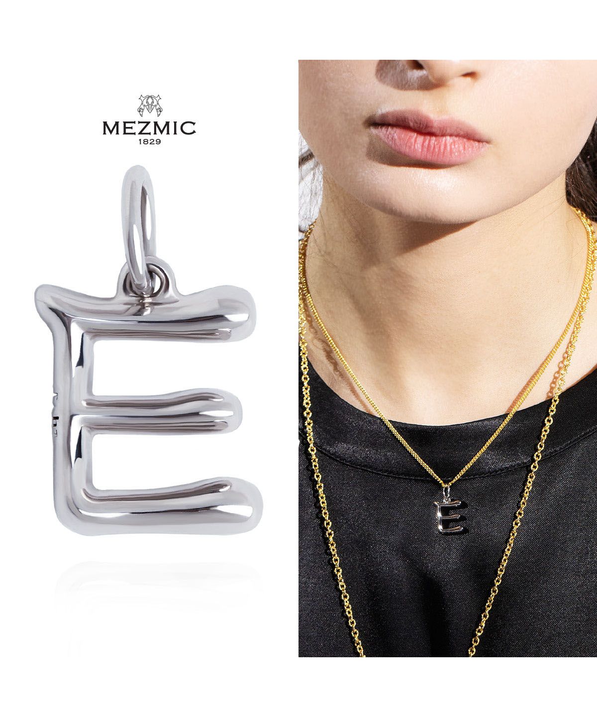 매즈믹(MEZMIC) 한글 자음 펜던트 ㅌ - 로디움 실버 플레이티드 3D