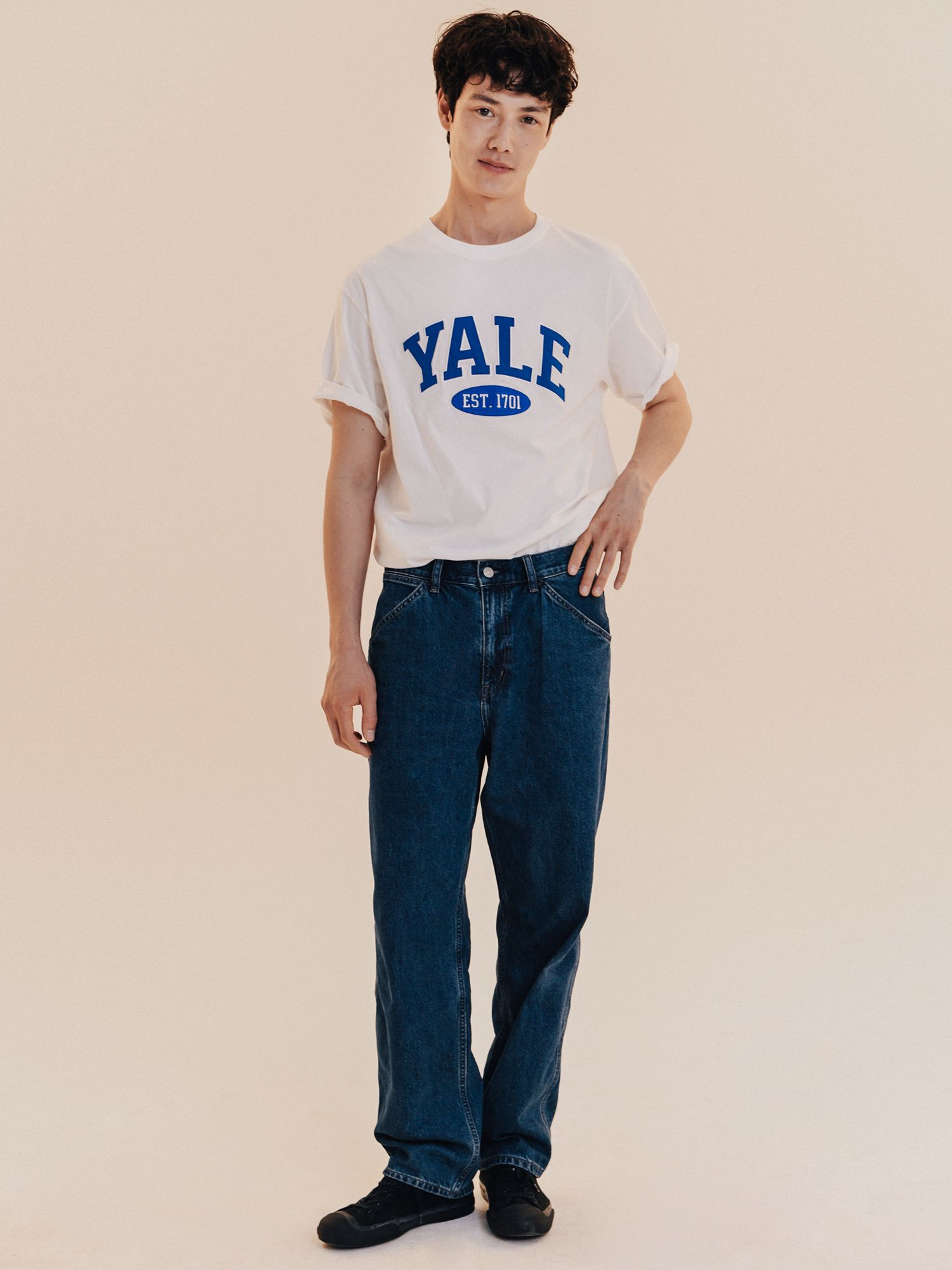 ☆YALE☆ 2 TONE ARCH RIB POINT TSHIRT BLACK YEM1SS334BBK MUSINSA | YALE 2 TONE ARCH T-SHIRT BLACK / ROYAL BLUE