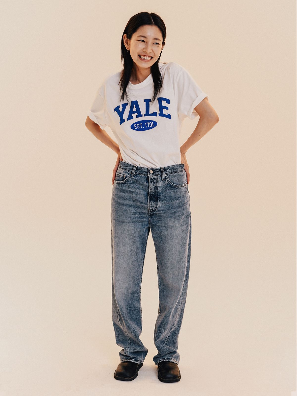 예일(YALE) 투톤아치 반팔티셔츠 화이트