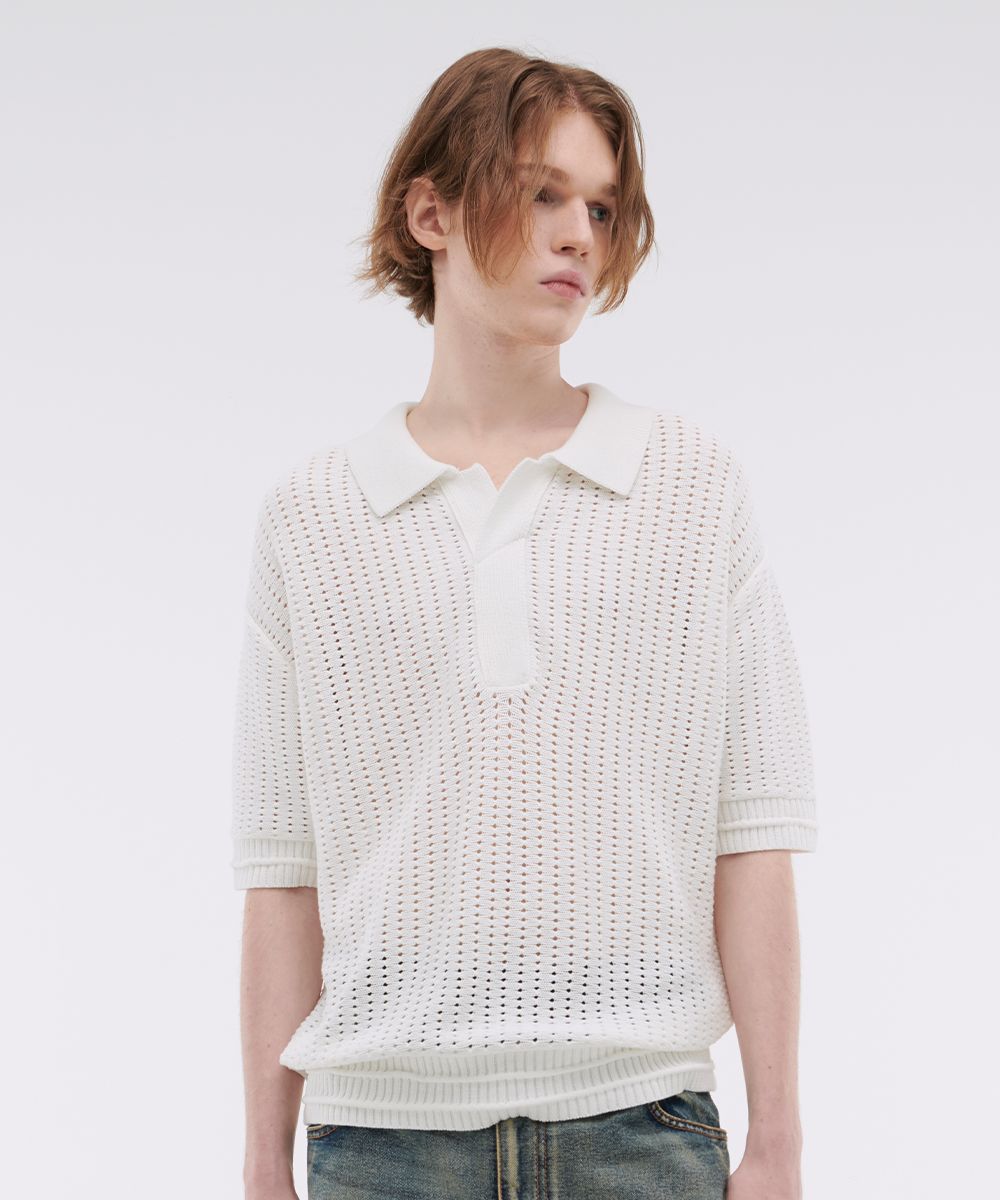 MUSINSA | MAISON MINED BUTTER CREAM KNIT HALF SHIRTS