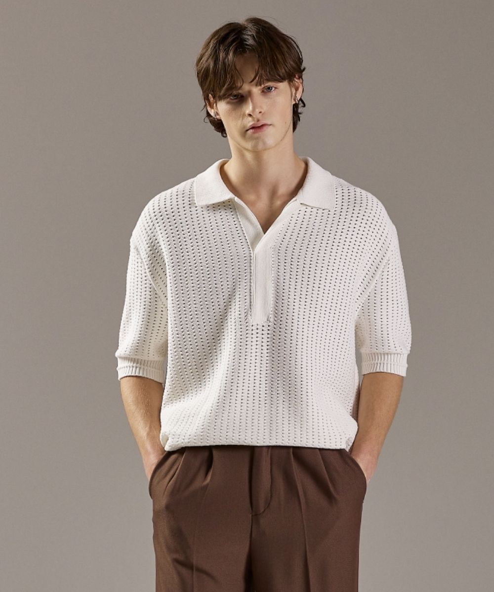 【MAISON MINED】21SS★ MAIRE KNIT HALF T 메종미네드 ~50% - SAINT BLACK KNIT HALF SHIRTS