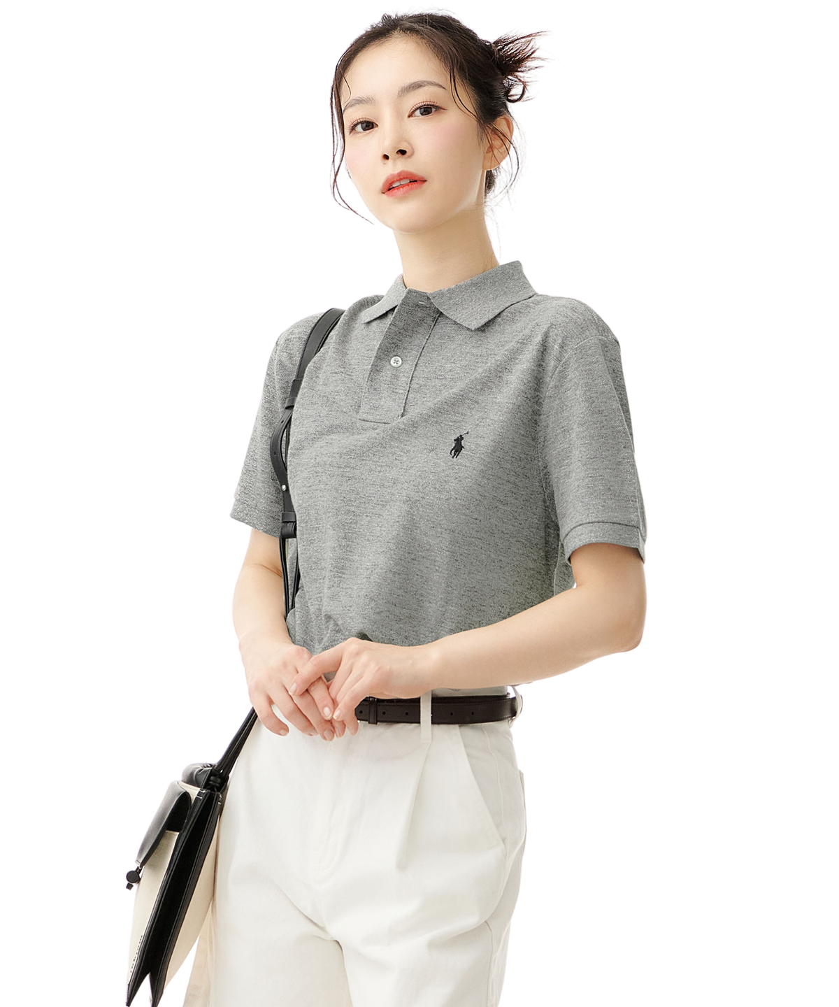 폴로 랄프 로렌(POLO RALPH LAUREN) 커스텀 슬림핏 메시 폴로 셔츠 - 그레이