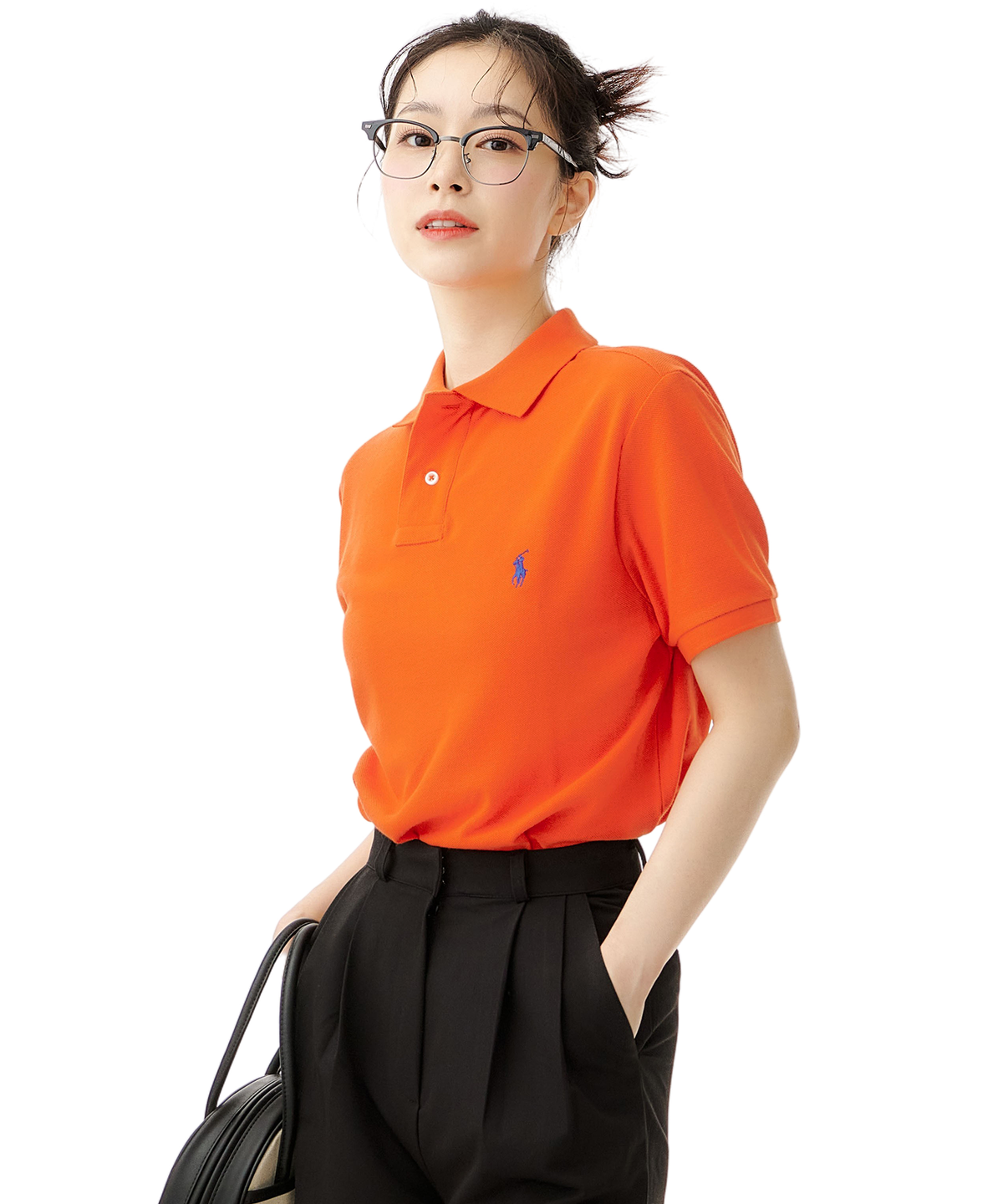 폴로 랄프 로렌(POLO RALPH LAUREN) 커스텀 슬림핏 메시 폴로 셔츠 - 오렌지