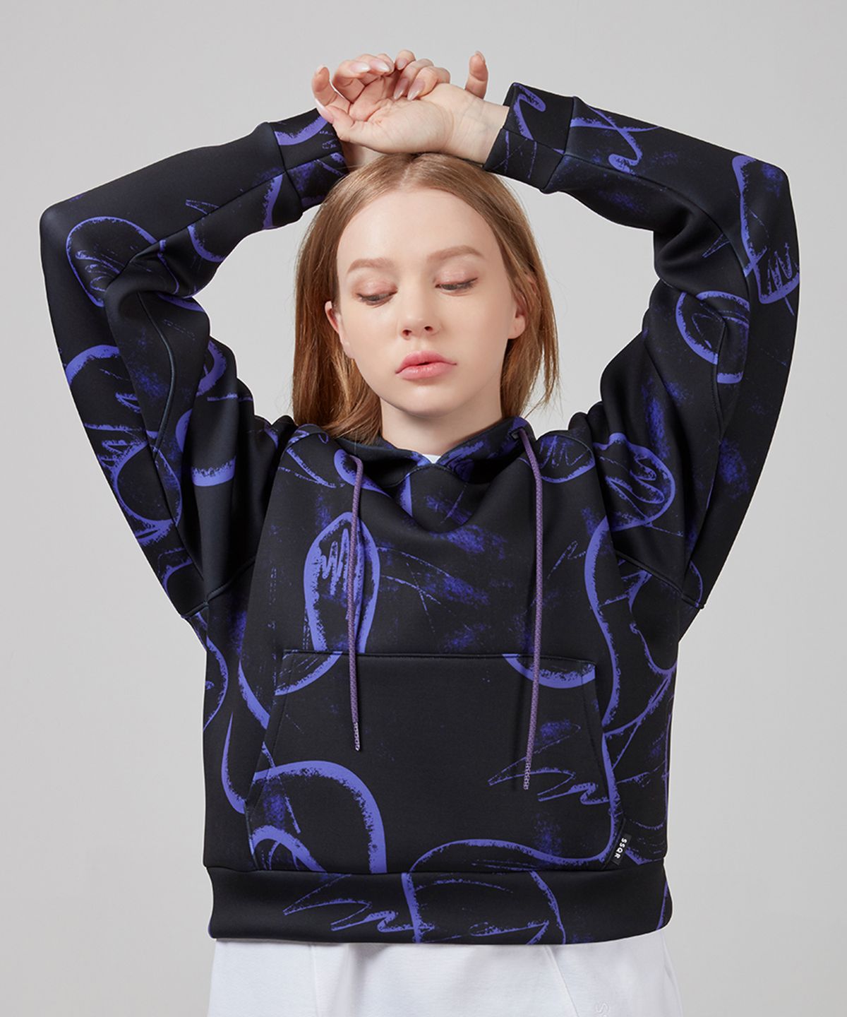에스에스큐알(SSQR) Women Printed Neoprene Hooded Raglan Sweatshirt GAS H 01 SV