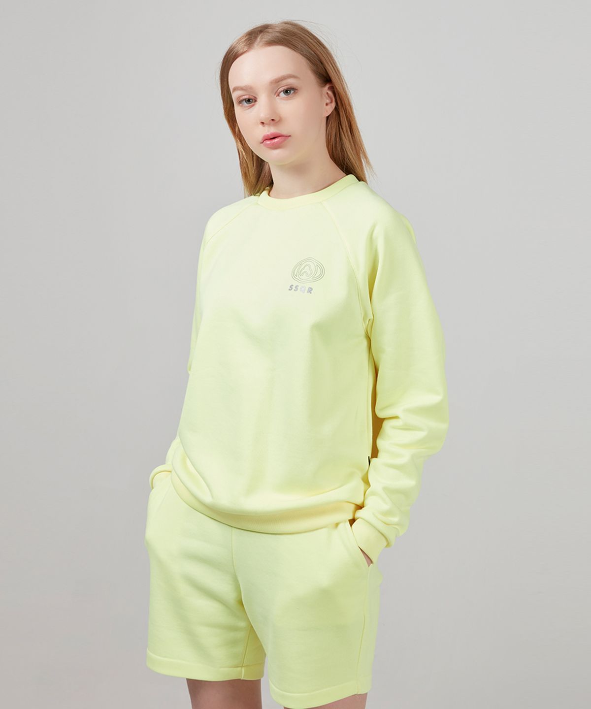 에스에스큐알(SSQR) Women Neon Raglan Sweatshirt & Shorts Set RAGSET_YELLOW