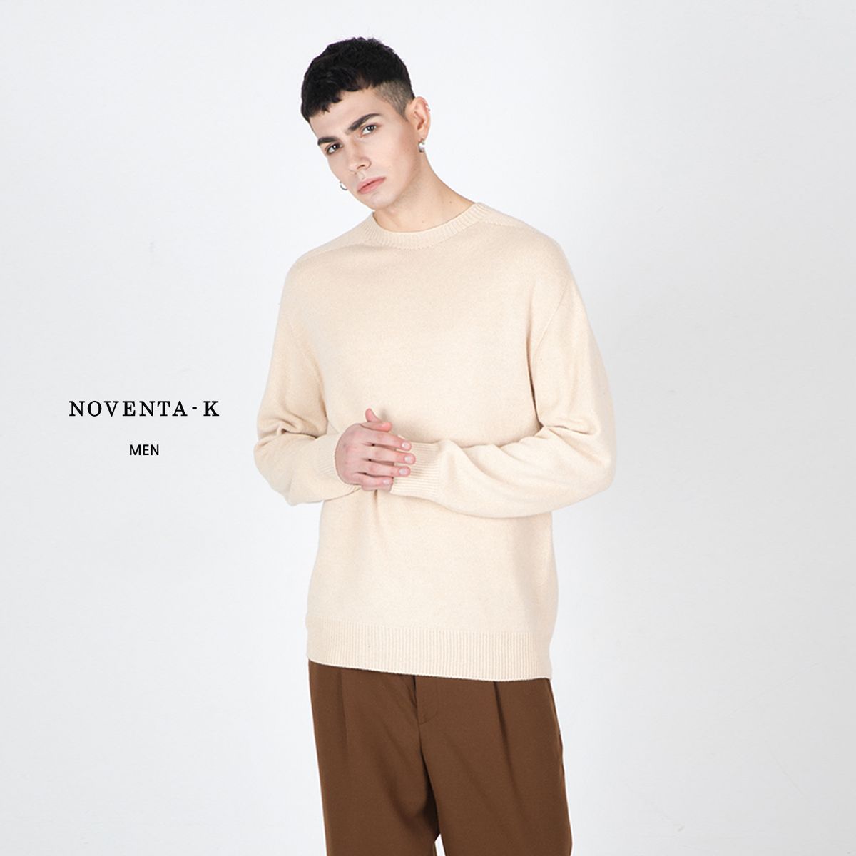 노벤타 케이(NOVENTA-K) 홀가먼트 라운드 니트 Beige