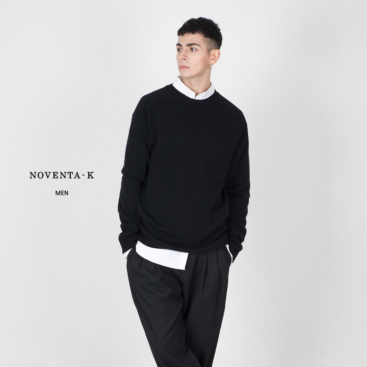 노벤타 케이(NOVENTA-K) 홀가먼트 라운드 니트 Black