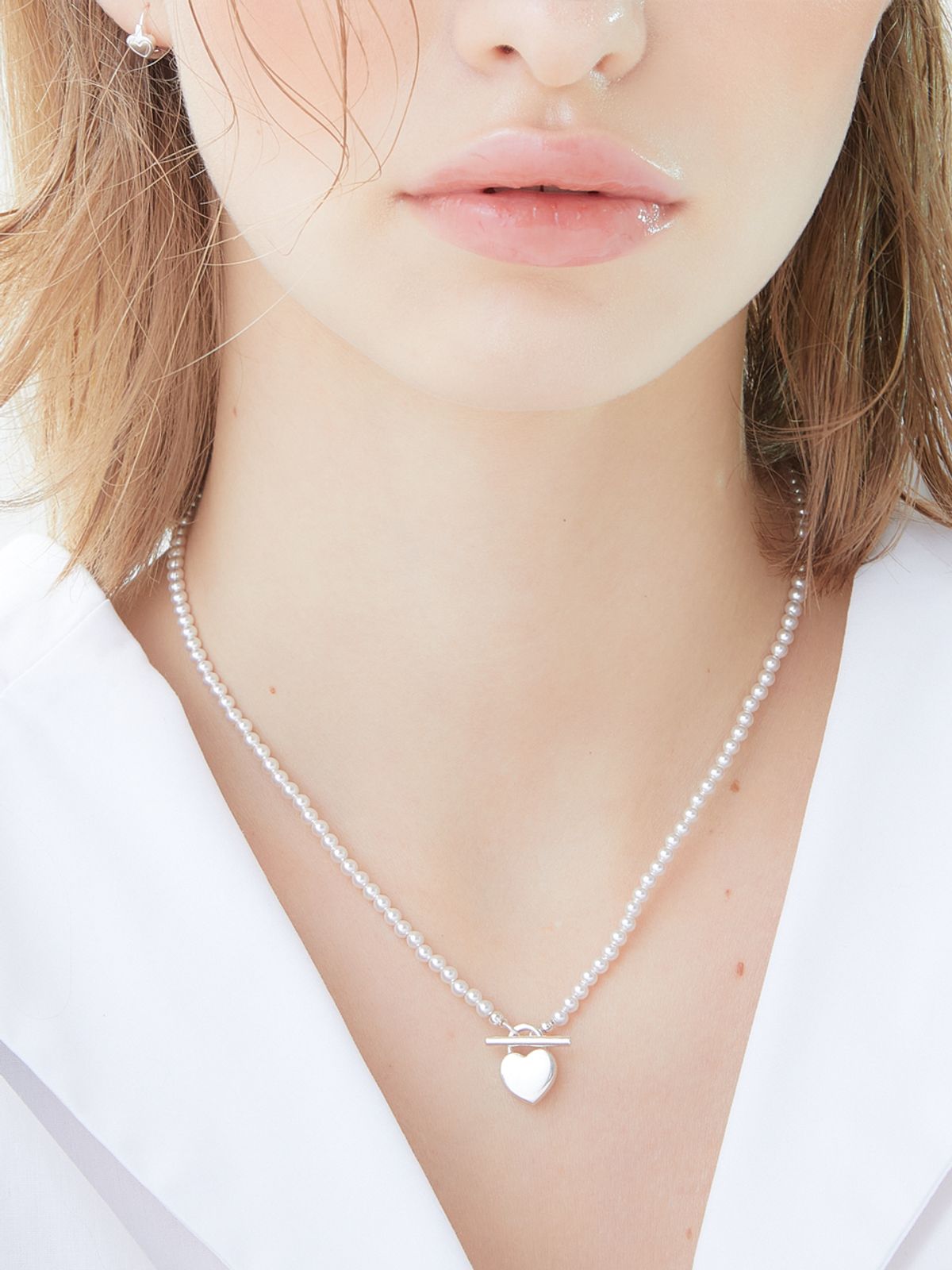 포스트루드(POSTLUDE) [SILVER] LOCK HEART T BAR PEARL N (2COLOR)