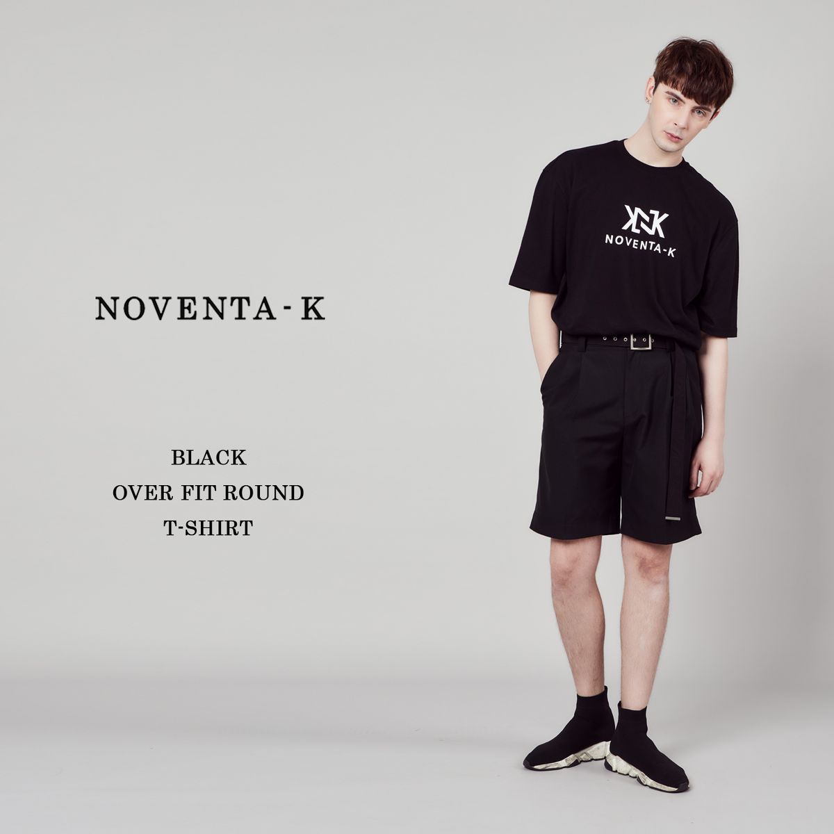 노벤타 케이(NOVENTA-K) 오버핏 라운드 반팔 티셔츠 Black