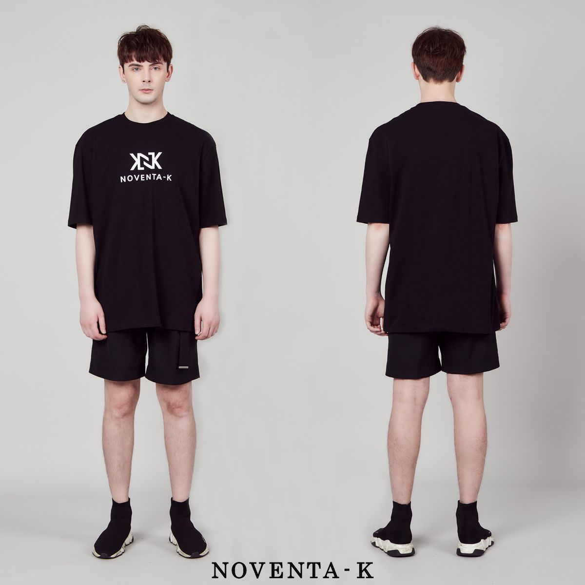 노벤타 케이(NOVENTA-K) 오버핏 라운드 반팔 티셔츠 Black