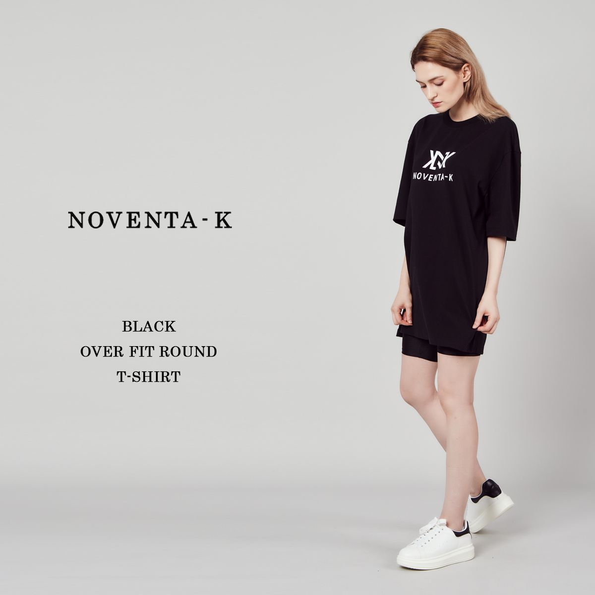 노벤타 케이(NOVENTA-K) 오버핏 라운드 반팔 티셔츠 Black