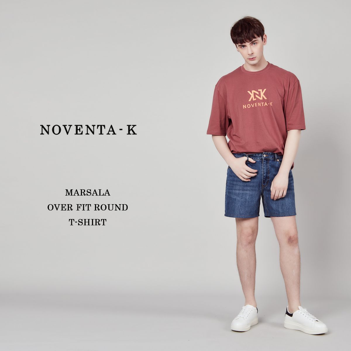 노벤타 케이(NOVENTA-K) 오버핏 라운드 반팔 티셔츠 Marsala