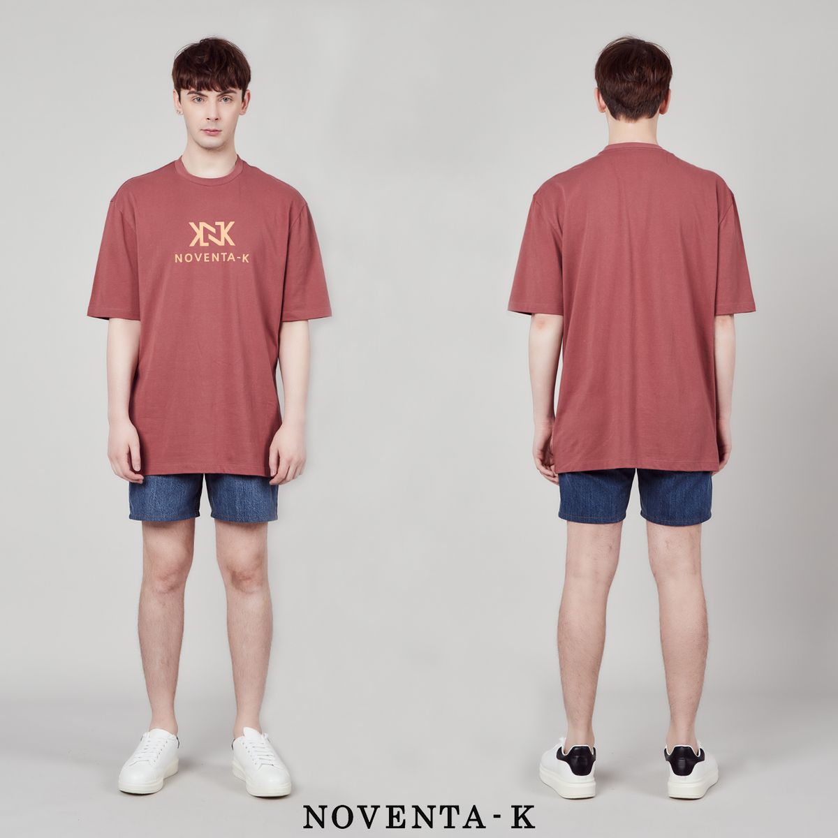 노벤타 케이(NOVENTA-K) 오버핏 라운드 반팔 티셔츠 Marsala