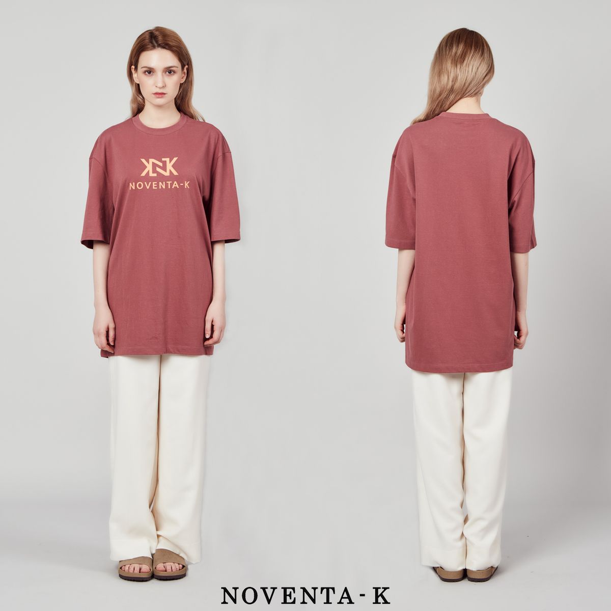 노벤타 케이(NOVENTA-K) 오버핏 라운드 반팔 티셔츠 Marsala