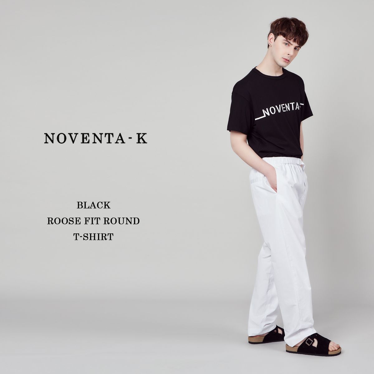 노벤타 케이(NOVENTA-K) 루즈핏 라운드 반팔 티셔츠 Black