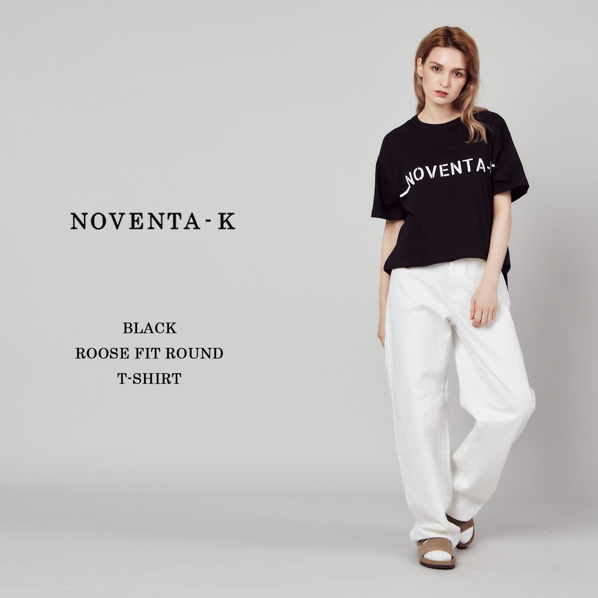 노벤타 케이(NOVENTA-K) 루즈핏 라운드 반팔 티셔츠 Black