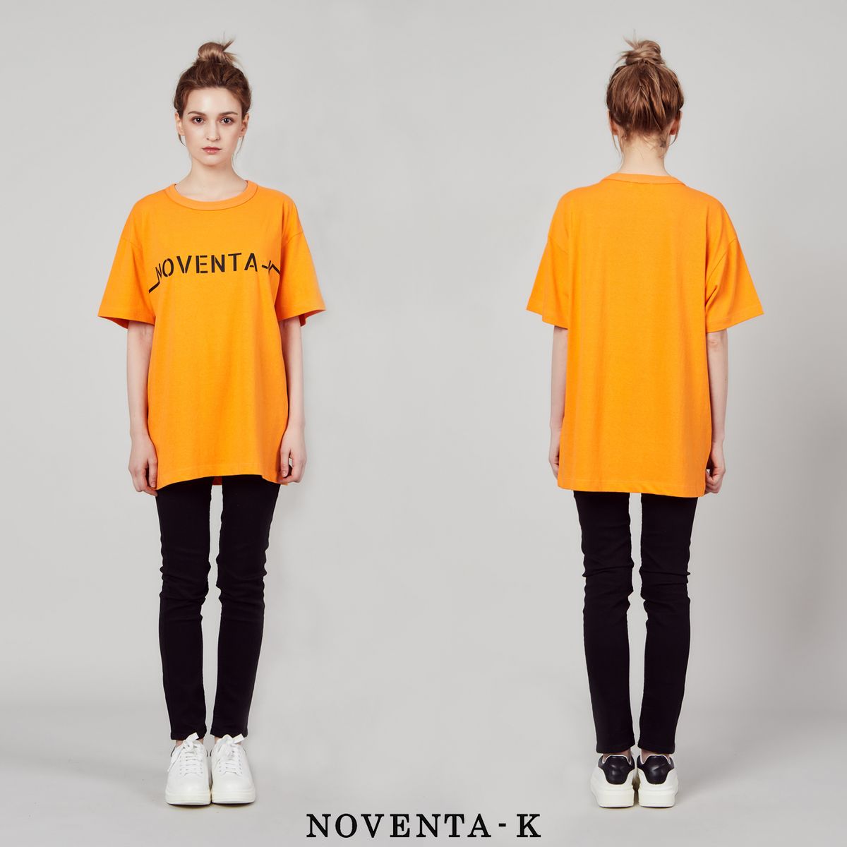 노벤타 케이(NOVENTA-K) 루즈핏 라운드 반팔 티셔츠 Orange