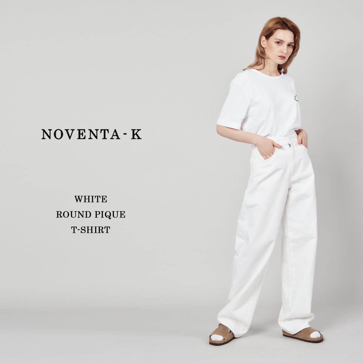 노벤타 케이(NOVENTA-K) 라운드 피케 반팔 티셔츠 White