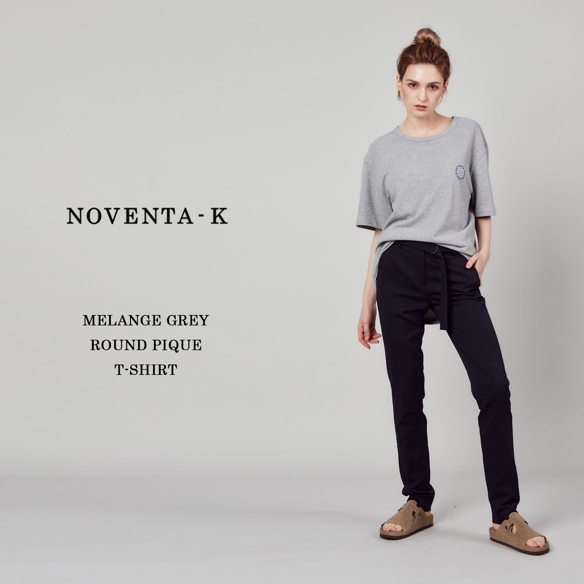 노벤타 케이(NOVENTA-K) 라운드 피케 반팔 티셔츠 Melange grey