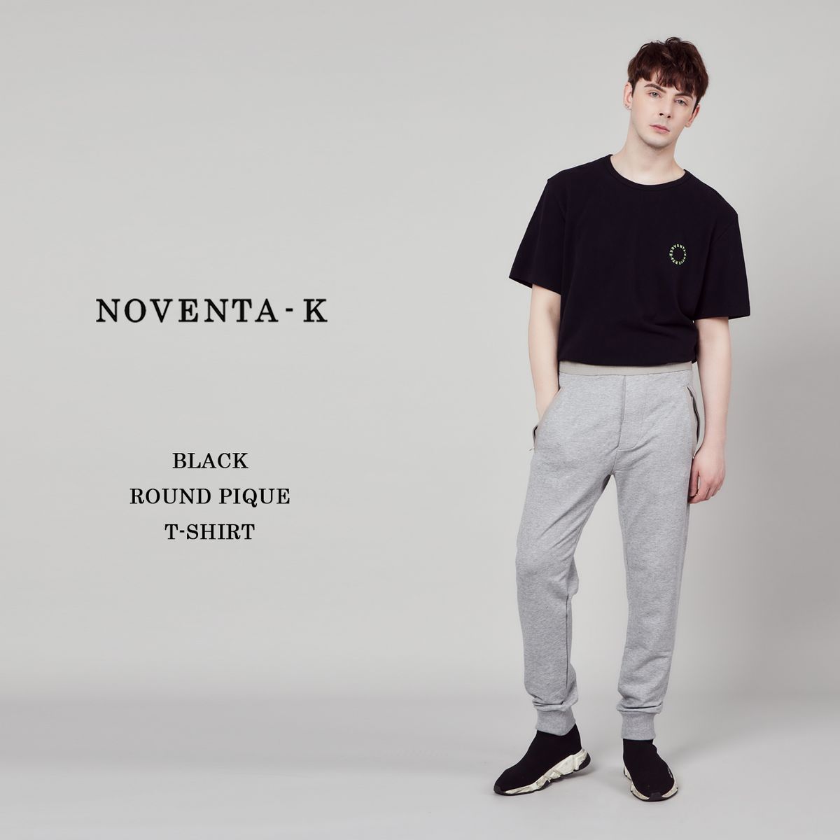 노벤타 케이(NOVENTA-K) 라운드 피케 반팔 티셔츠 Black
