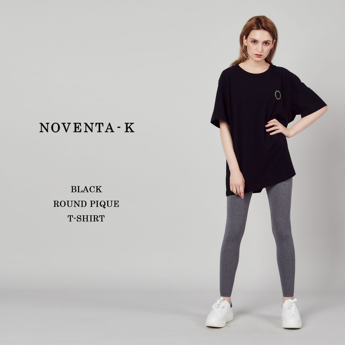 노벤타 케이(NOVENTA-K) 라운드 피케 반팔 티셔츠 Black