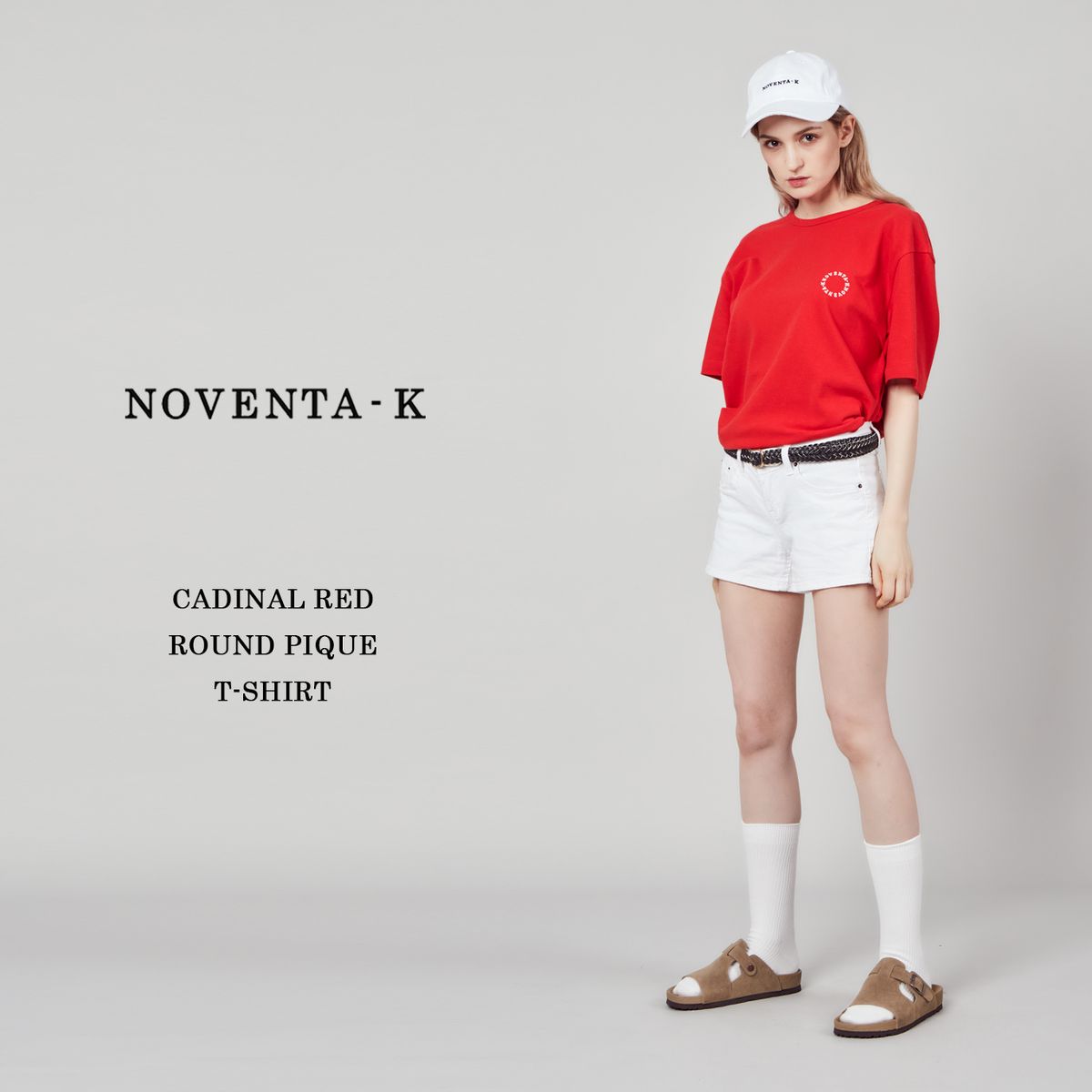 노벤타 케이(NOVENTA-K) 라운드 피케 반팔 티셔츠 Cardinal Red