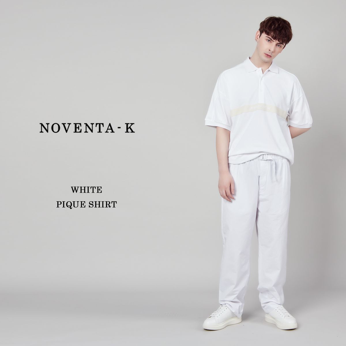 노벤타 케이(NOVENTA-K) 오버핏 피케 반팔 티셔츠 White