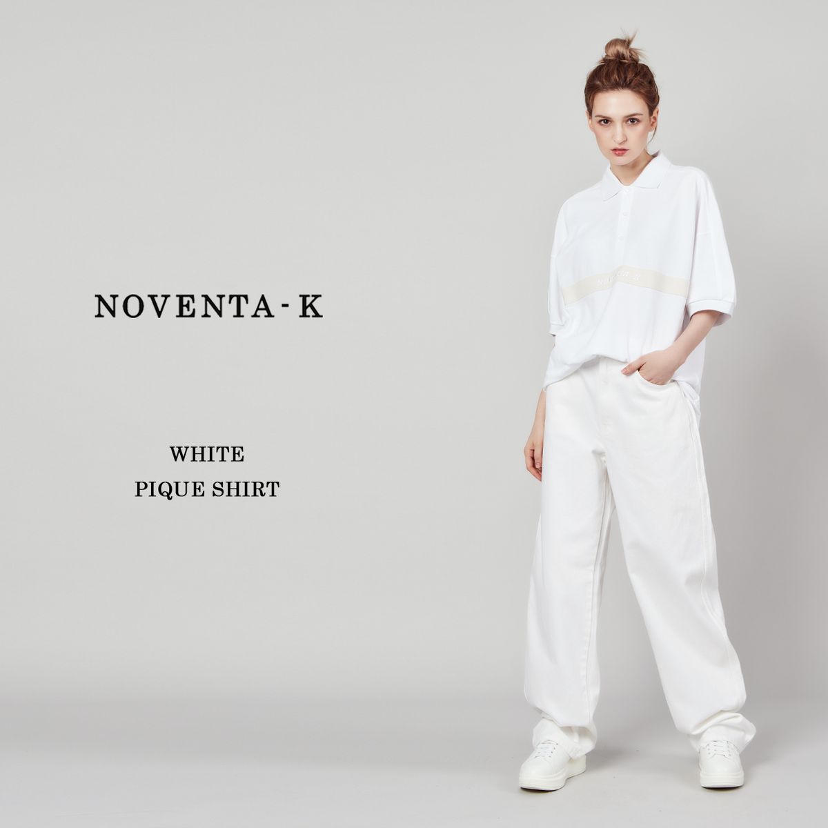 노벤타 케이(NOVENTA-K) 오버핏 피케 반팔 티셔츠 White